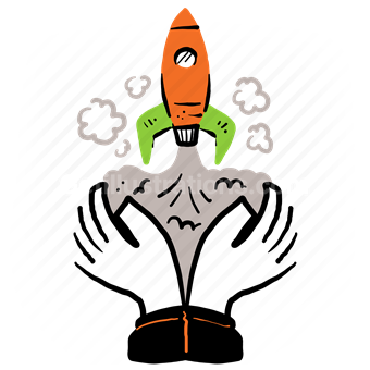 rocket, launch, hand, gesture, start up